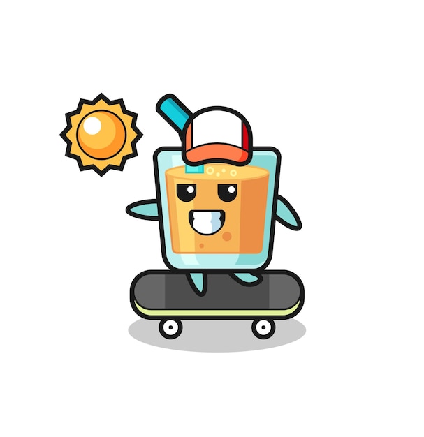 Ilustração de personagem de suco de laranja andar de skate, design de estilo fofo para camiseta, adesivo, elemento de logotipo