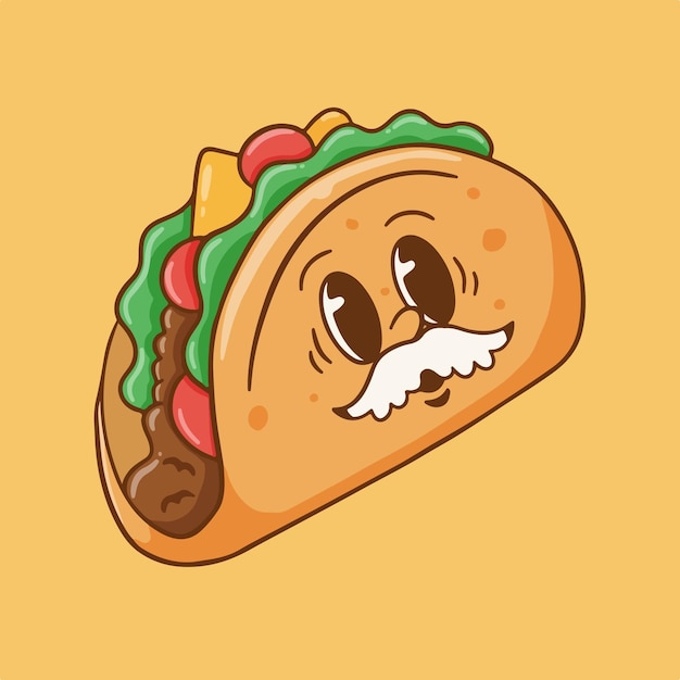 Vetor ilustração de personagem de taco de desenho retrô ou design de camiseta