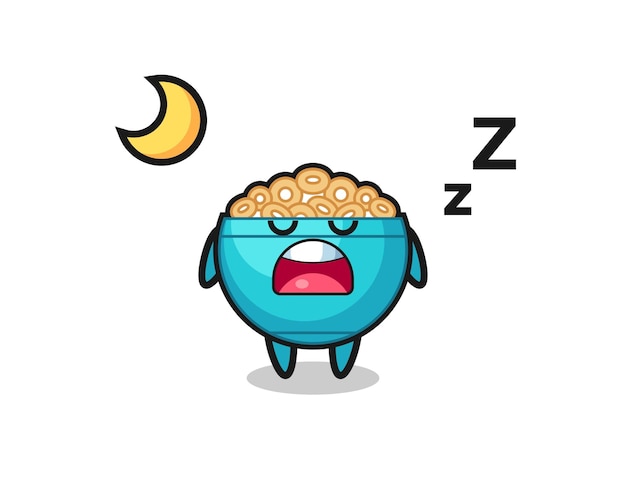 Vetor ilustração de personagem de tigela de cereal dormindo à noite