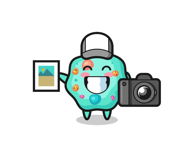 Ilustração de personagem de uma ameba como fotógrafo, design de estilo fofo para camiseta, adesivo, elemento de logotipo