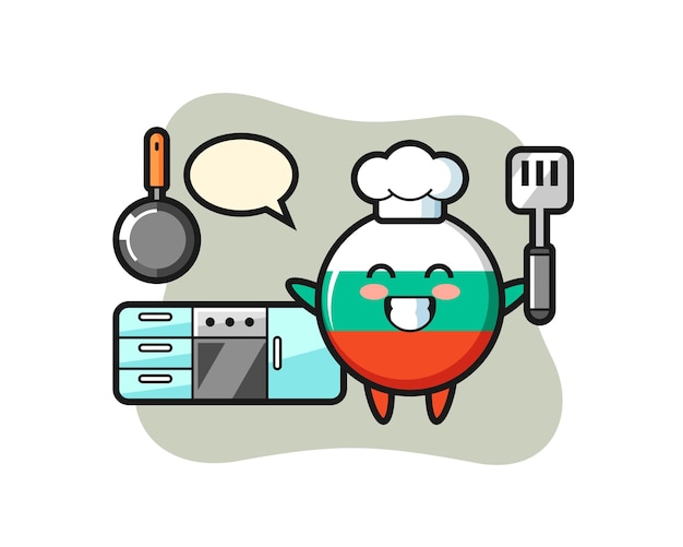 Ilustração de personagem do emblema da bandeira da bulgária enquanto um chef está cozinhando