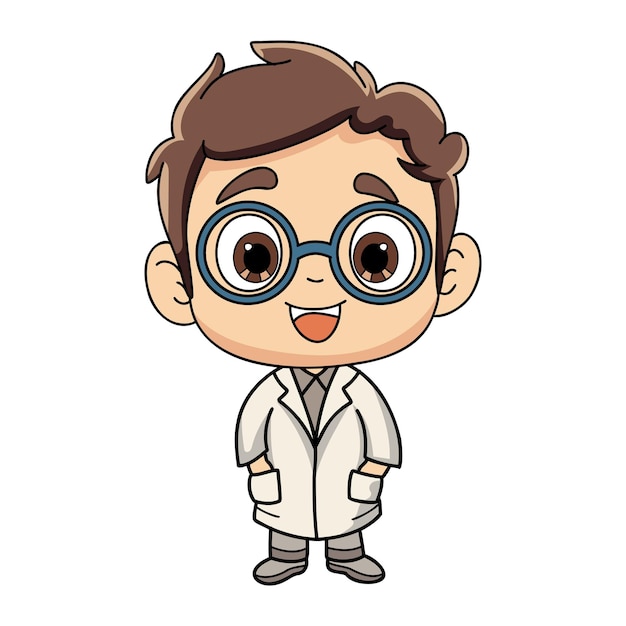 Ilustração de personagem médico masculino feliz e experiente no estilo doodle