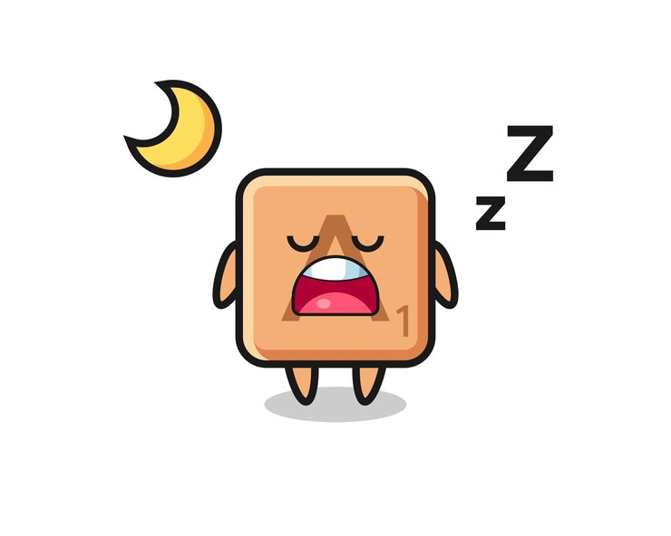 Vetor ilustração de personagem scrabble dormindo à noite design bonito