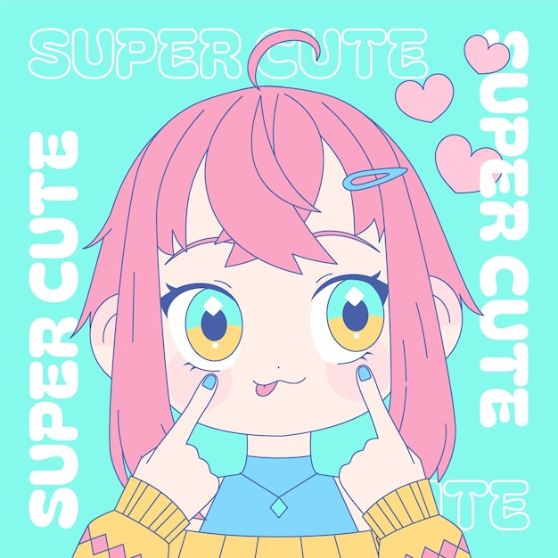 Ilustração de personagens de anime desenhada à mão