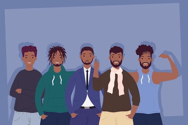 Ilustração de personagens de avatares de jovens homens afro
