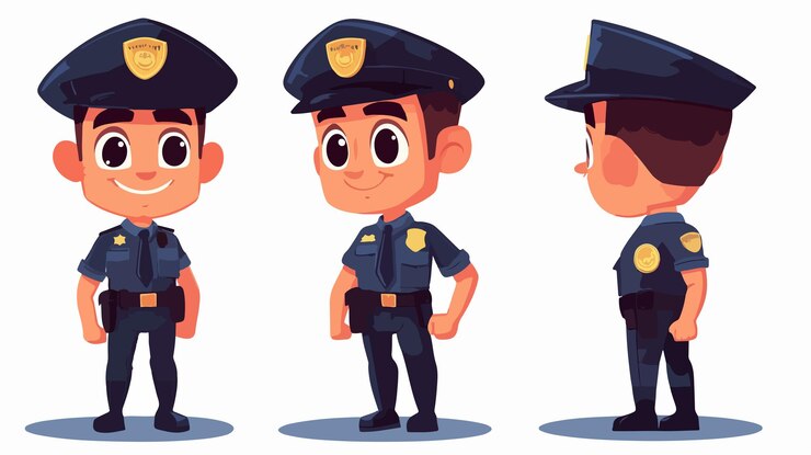 Vetor ilustração de personagens de policiais de desenho animado adoráveis em estilo vetorial plano
