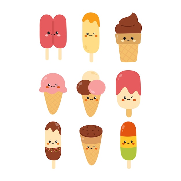 Ilustração de personagens de sobremesas de sorvete bonitas