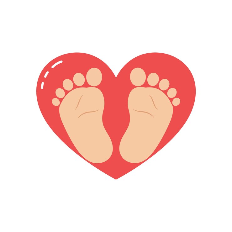 Vetor ilustração de pés de bebê bonitos dentro de uma forma de coração em um estilo de arte vetorial plano e colorido simbolizando amor e inocência