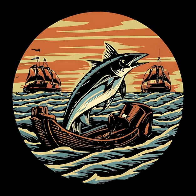 Vetor ilustração de pesca desenho de camiseta