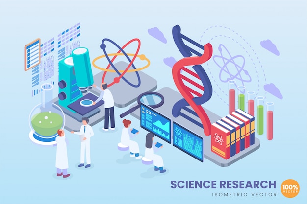 Vetor ilustração de pesquisa científica isométrica