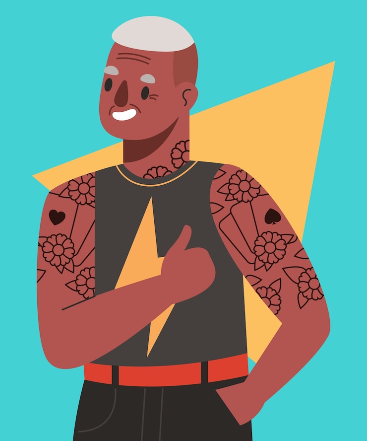 Vetor ilustração de pessoas idosas tatuadas de design plano