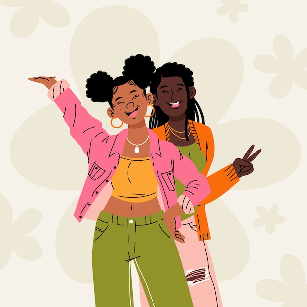 Ilustração de pessoas negras felizes desenhada à mão