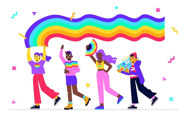 Ilustração de pessoas queer do mês do orgulho desenhado à mão