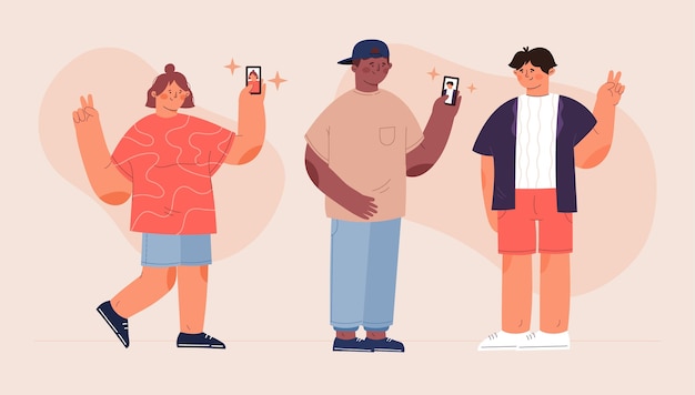 Ilustração de pessoas tirando fotos com smartphone