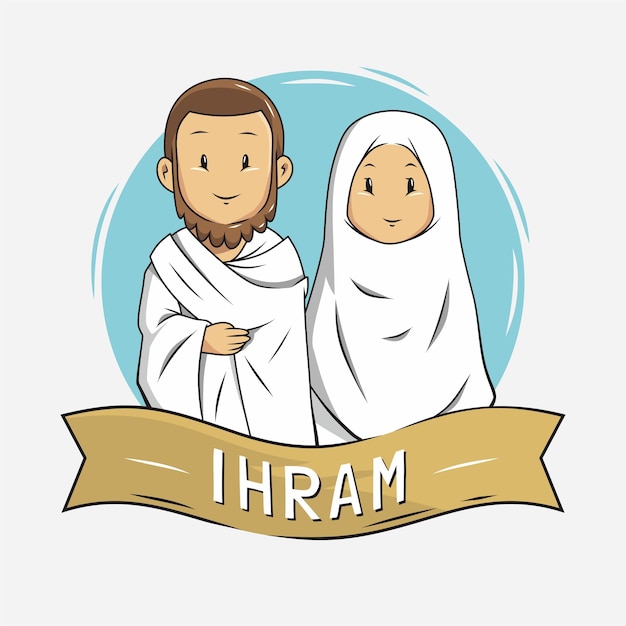 Ilustração de pessoas usando ihram durante o hajj