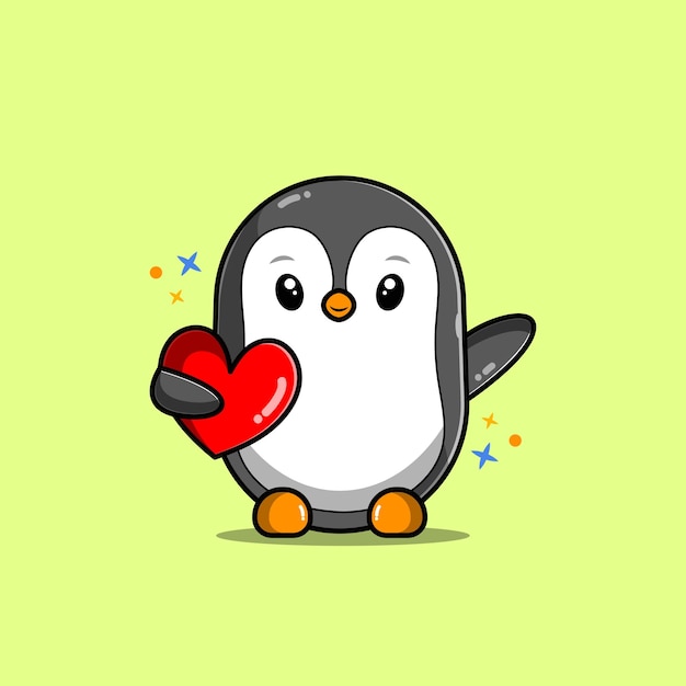 Ilustração de pinguim carregando o símbolo do amor na mão