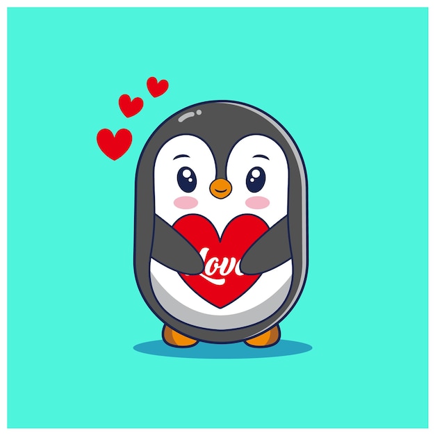 Ilustração de pinguim carregando símbolo de amor