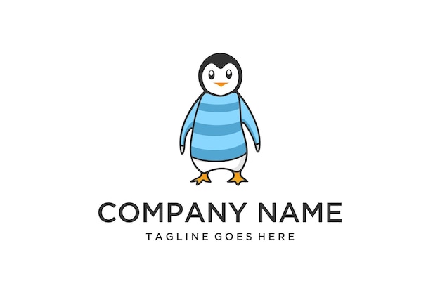 Ilustração de pinguim de desenho animado fofo com modelo de logotipo de roupas legais
