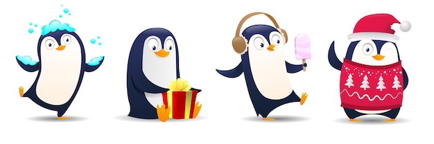 Vetor ilustração de pinguim de natal bonito dos desenhos animados