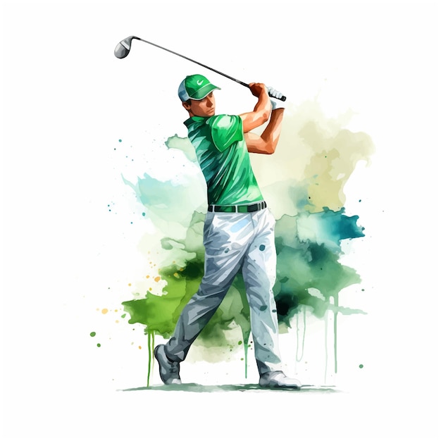 Vetor ilustração de pintura a aquarela de jogador de golfe