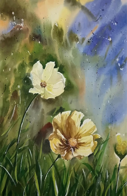 Vetor ilustração de pintura de fundo de flores em aquarela desenhada à mão