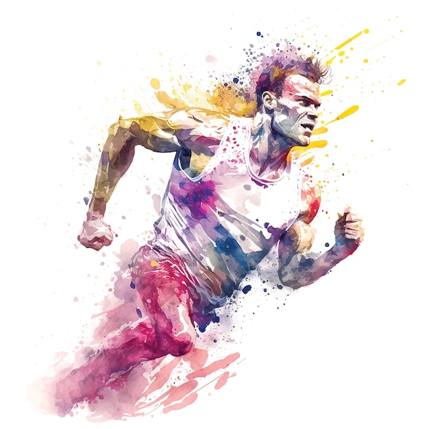 Vetor ilustração de pintura em aquarela de atleta correndo