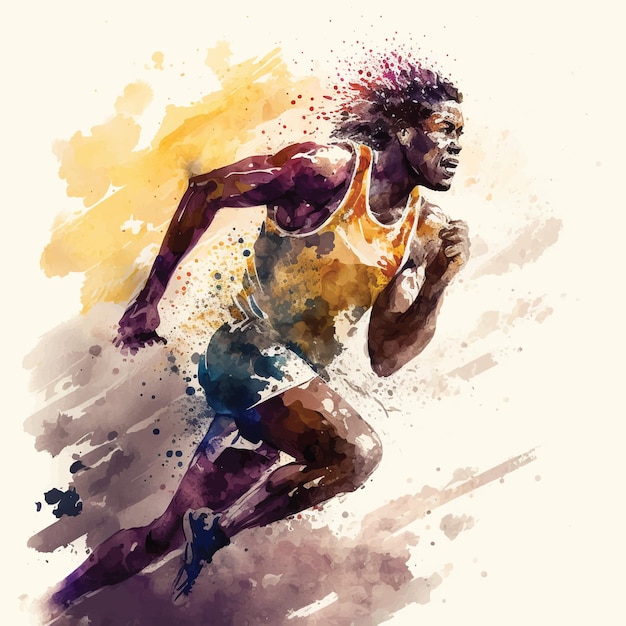 Ilustração de pintura em aquarela de atleta correndo