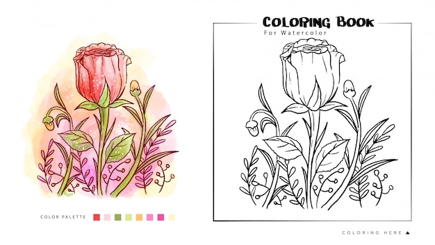 Ilustração de pintura em aquarela de flor rosa