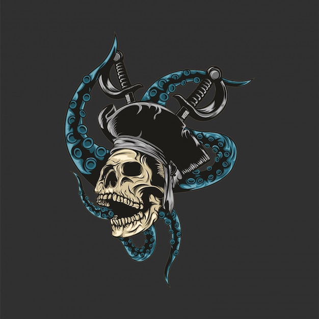 Vetor ilustração de pirata de caveira premium