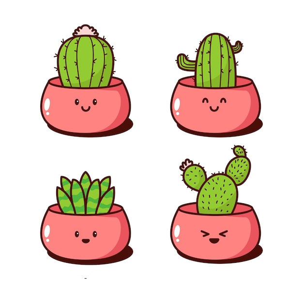 Ilustração de planta suculenta cacto kawaii