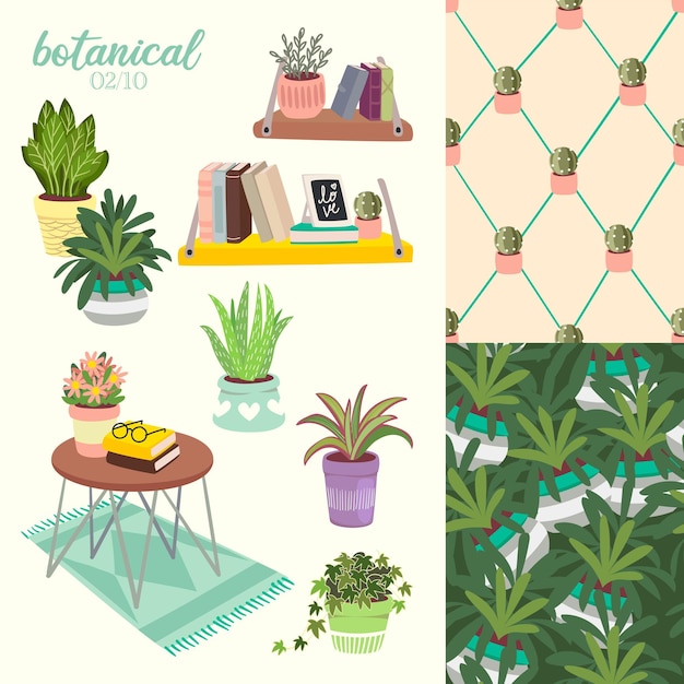 Ilustração de plantas botânicas com interior