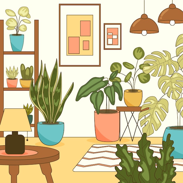 Vetor ilustração de plantas de casa desenhadas à mão