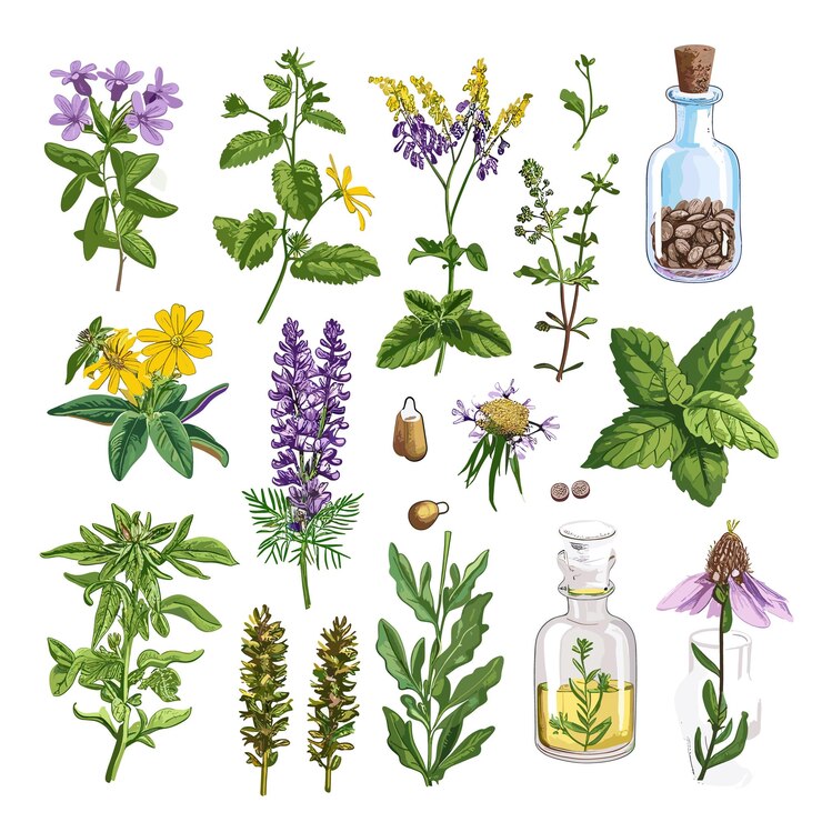 Vetor ilustração de plantas medicinais em fundo branco