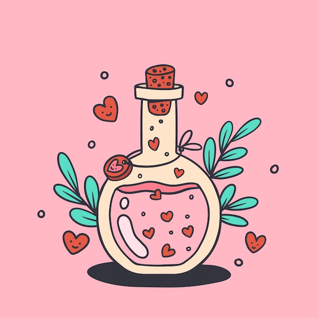 Ilustração de poção de amor desenhada à mão