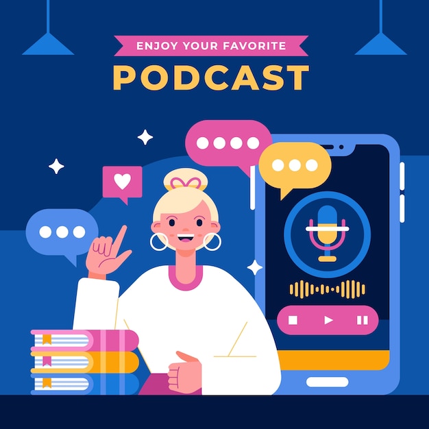Ilustração de podcast de design plano