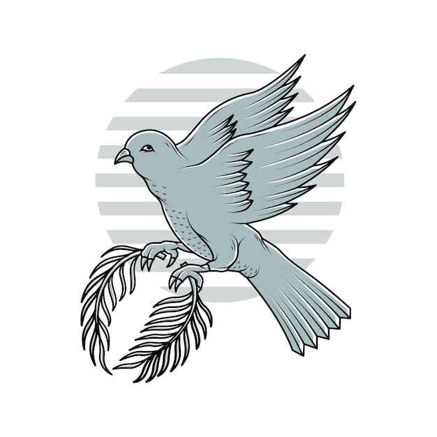Vetor ilustração de pomba branca voando com folhas