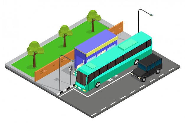 Ilustração de ponto de ônibus isométrica