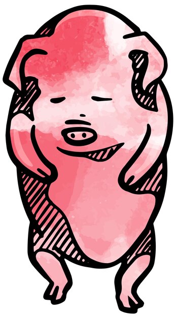 Vetor ilustração de porco desenhada à mão estilo aquarela conceito de personagem animal