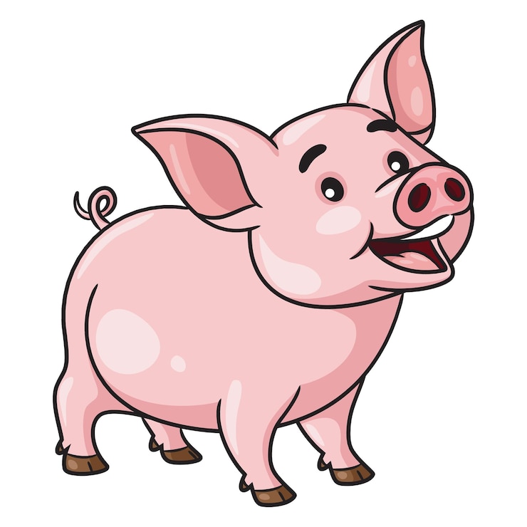 Vetor ilustração de porco rosa bonito dos desenhos animados