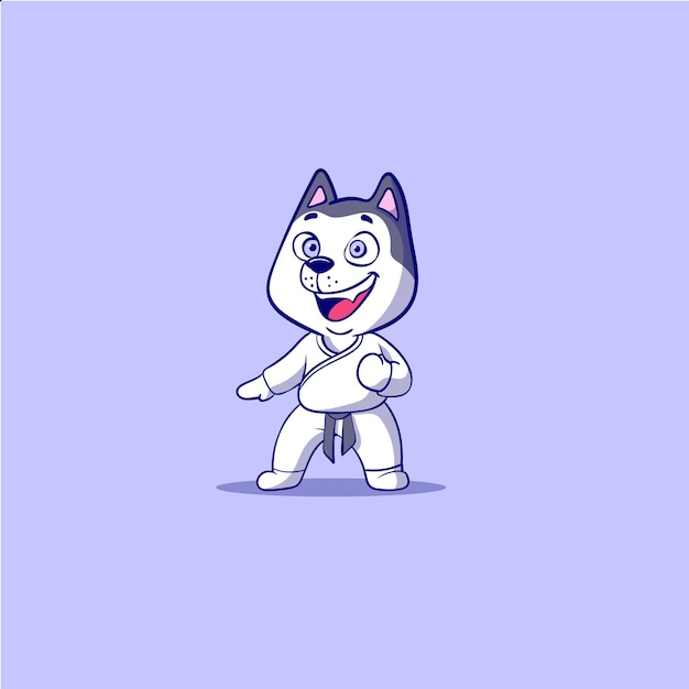 Vetor ilustração de pose de caratê de cão husky siberiano fofo