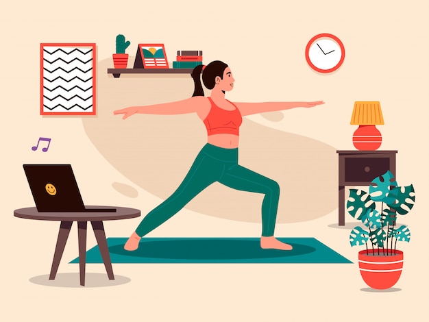 Ilustração de pose de ioga em casa