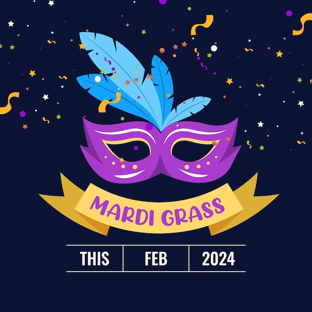 Vetor ilustração de postagem de mídia social da festa de mardi gras