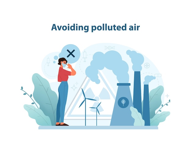 Vetor ilustração de prevenção da poluição atmosférica um indivíduo cobre o nariz simbolizando a importância de