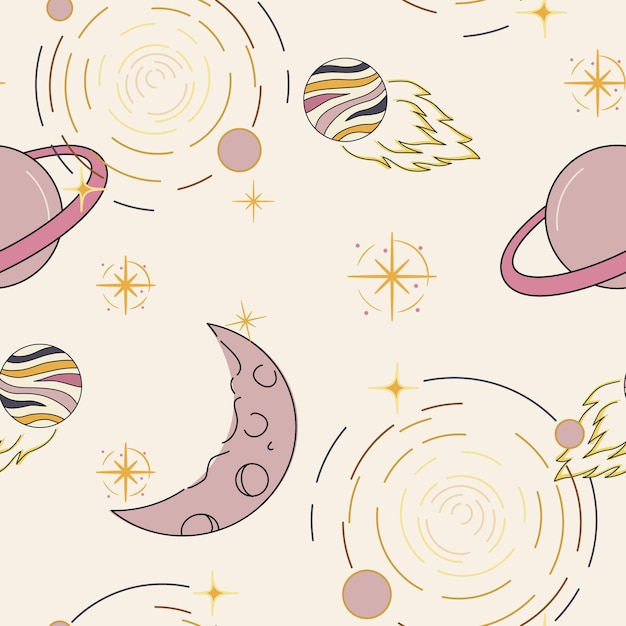 ILUSTRAÇÃO DE PROJETO SEM EMENDA EM VETOR DE DESIGN DE PADRÃO DE ESPAÇO DE GALÁXIA PASTEL BONITO