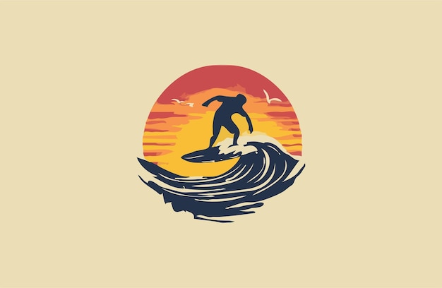 Ilustração de projeto vetorial de surf no mar