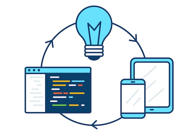 Ilustração de projeto vetorial plano conceito de programação e desenvolvimento de codificação