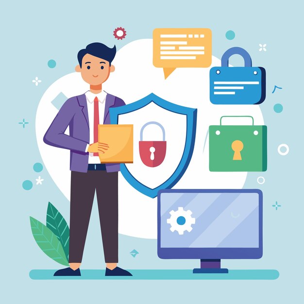 Ilustração de Proteção de Dados com Tecnologia Segura