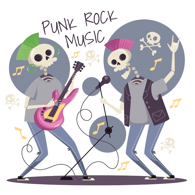 Vetor ilustração de punk rock plana desenhada à mão