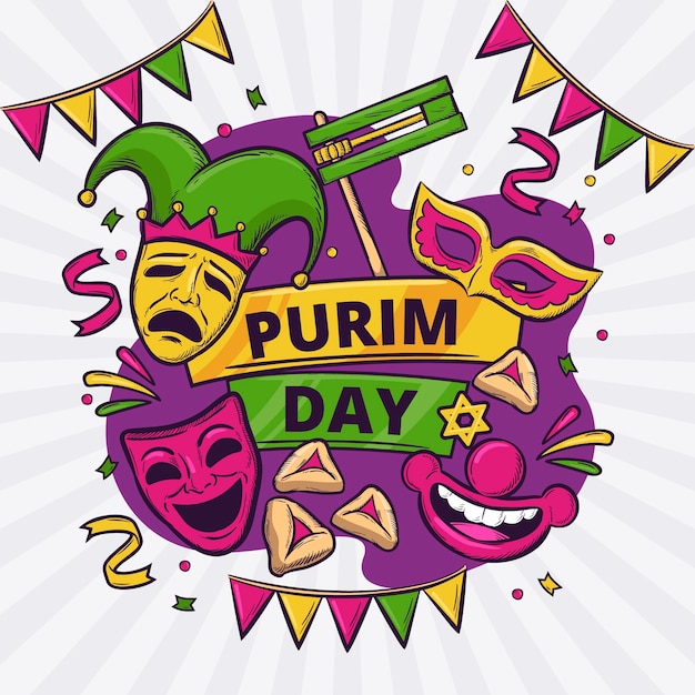 Vetor ilustração de purim desenhada à mão