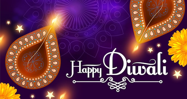 Vetor ilustração de queimação diya em feliz diwali fundo roxo para o festival de luz da índia